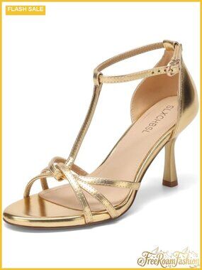 Women T-Strap Kitten Heel Sandals Round Toe 3 Inch Dress Formal